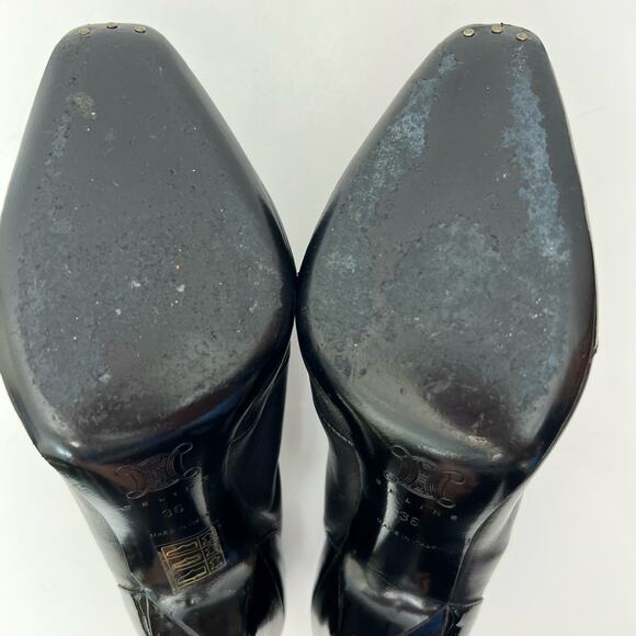 CELINE Zip-Up Leather Heeled Booties Black with Tassels Made in Italy 36 (US 6) - Picture 9 of 13